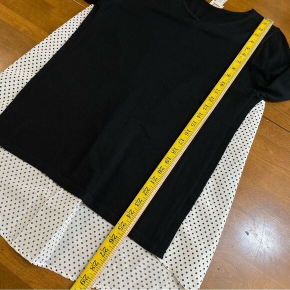 Chico’s Black Front Polkadot Back Long Sleeve Shirt Top Blouse High Low Sz M - Picture 8 of 8